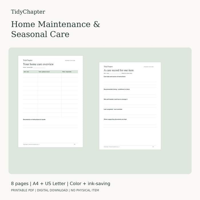 Home Maintenance & Seasonal Care printable PDF preview