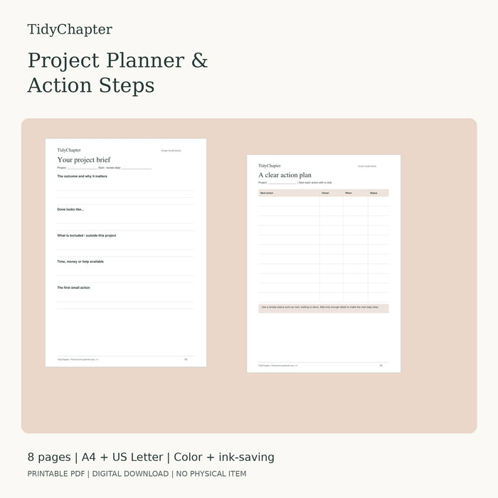 Project Planner & Action Steps printable PDF preview