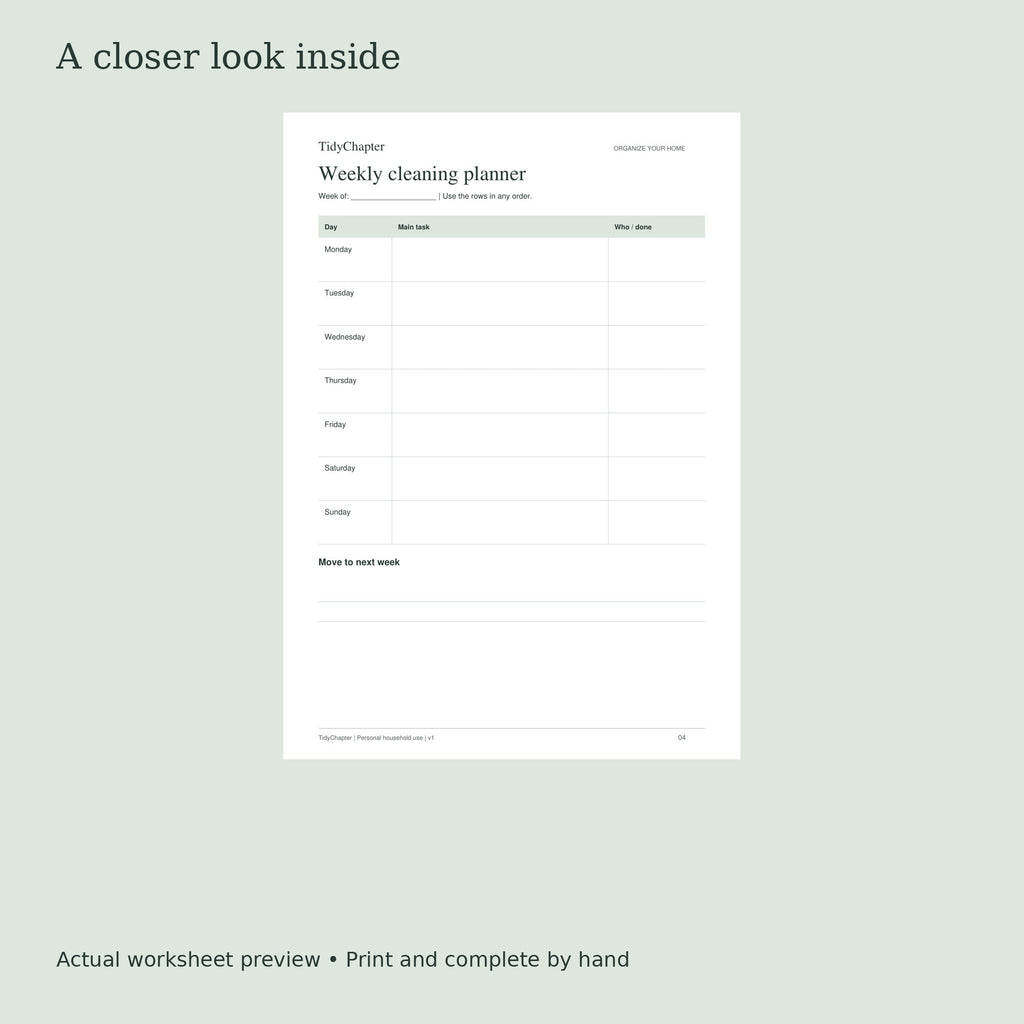 TidyChapter Cleaning System actual worksheet preview