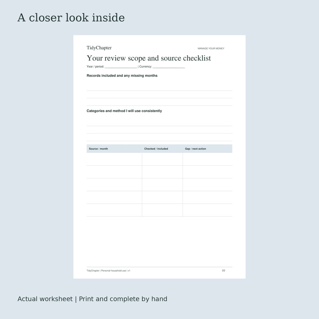 Annual Spending Review Planner actual worksheet preview