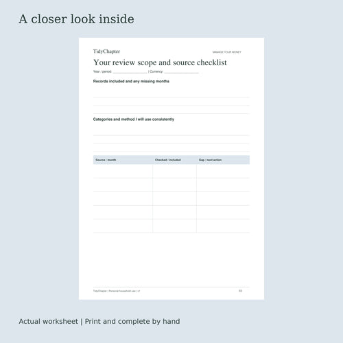 Annual Spending Review Planner actual worksheet preview