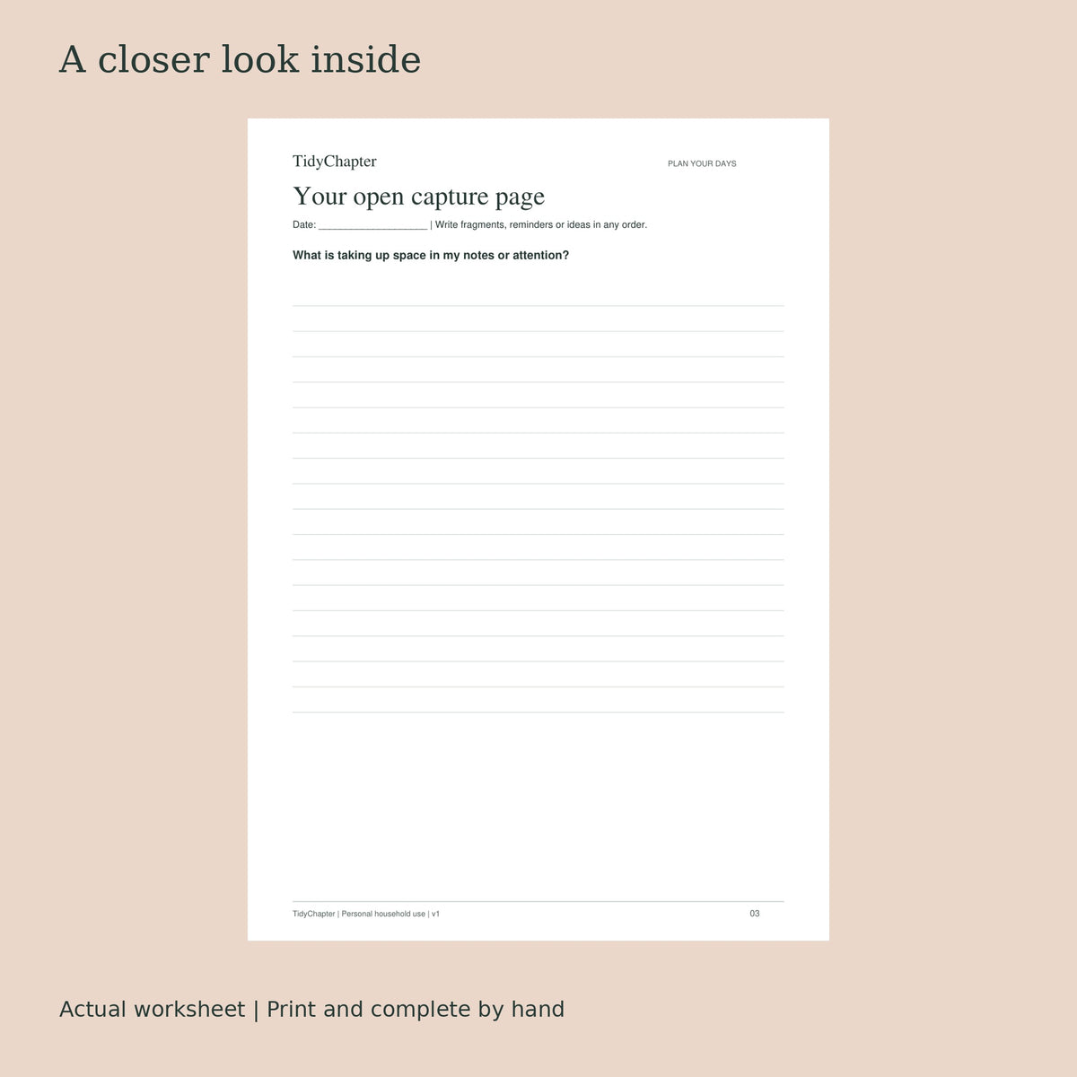Brain Dump & Next Actions Planner actual worksheet preview