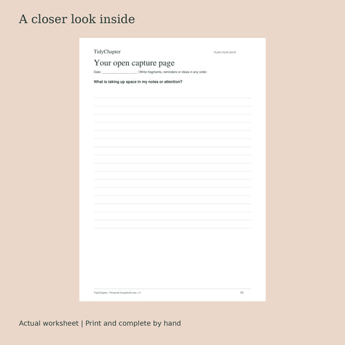 Brain Dump & Next Actions Planner actual worksheet preview
