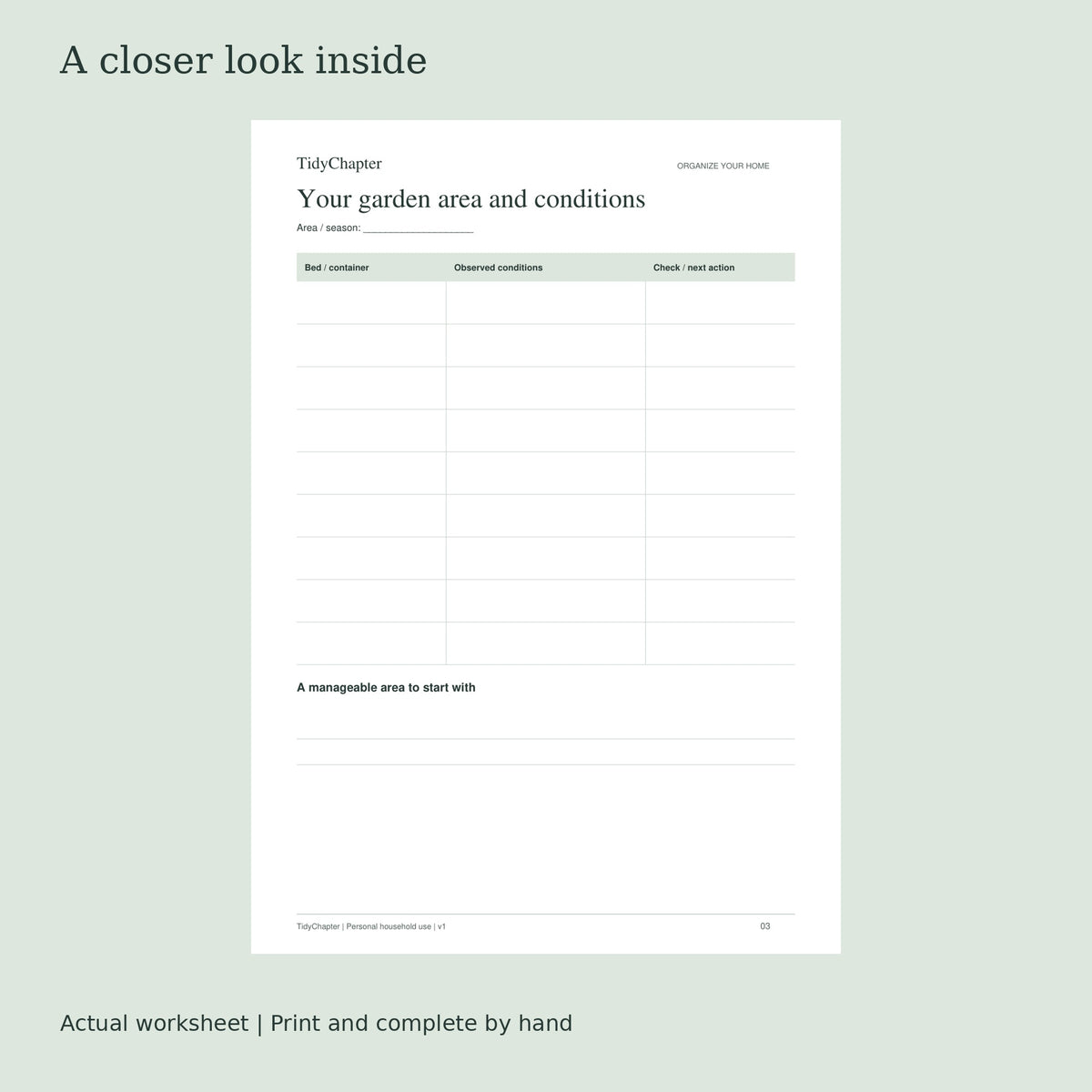 Garden & Planting Record Planner actual worksheet preview