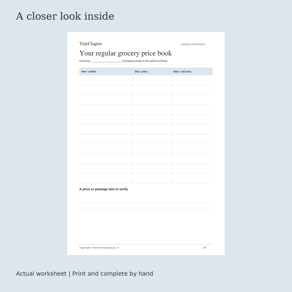 Grocery Price Book & Unit Price Tracker actual worksheet preview