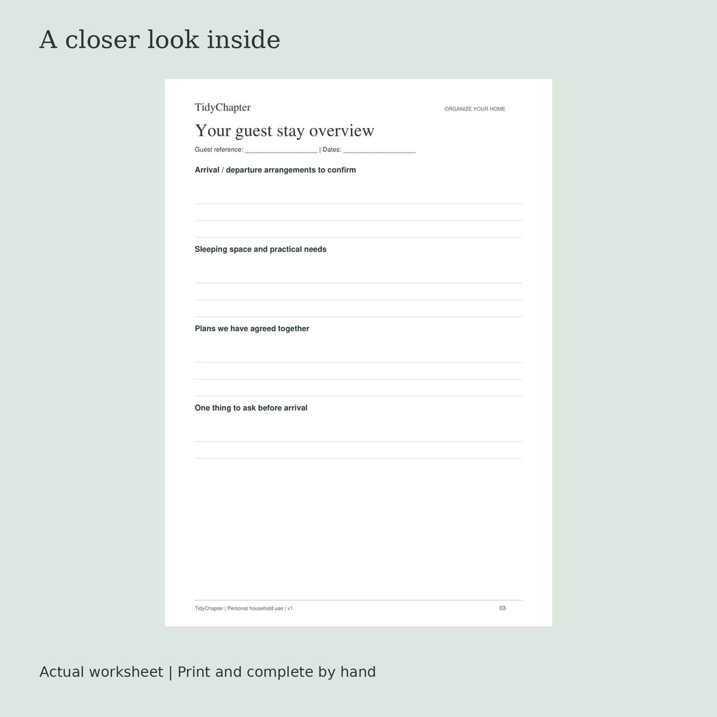 Overnight Guest & Hosting Organizer actual worksheet preview