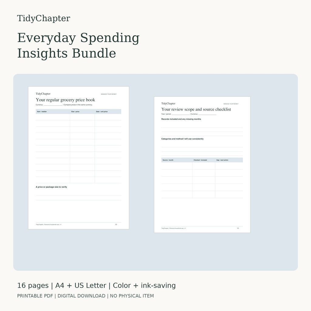 Everyday Spending Insights Bundle two-pack printable PDF bundle in A4 and US Letter
