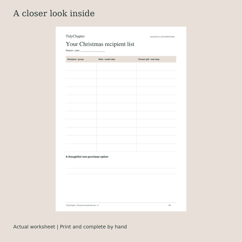 Christmas Gift List & Delivery Tracker actual worksheet preview