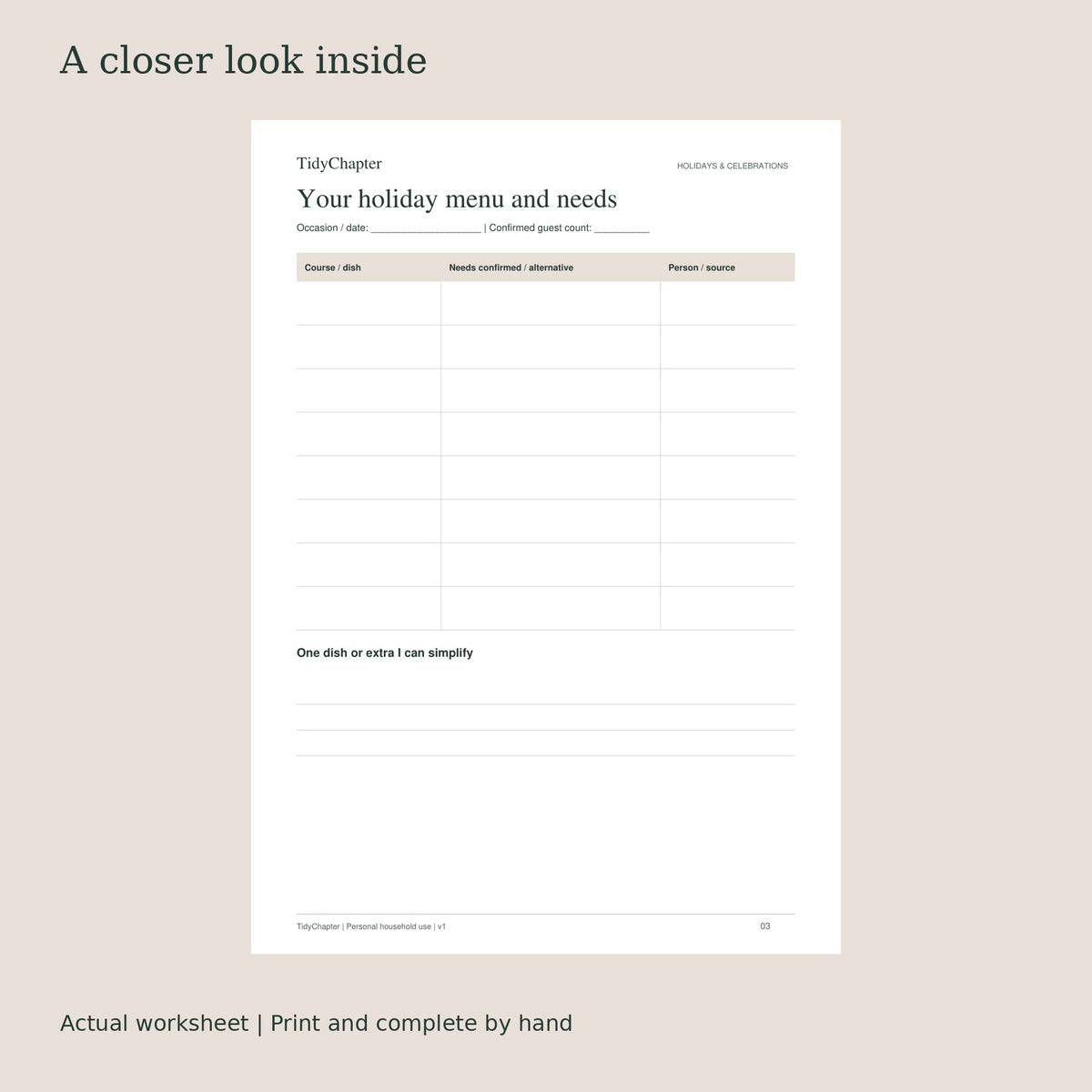 Holiday Hosting Essentials Bundle actual worksheet preview