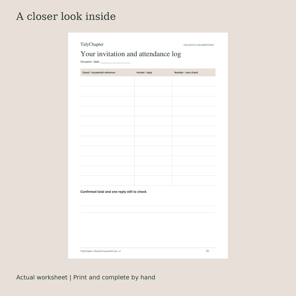 Holiday Guest & Table Planner actual worksheet preview