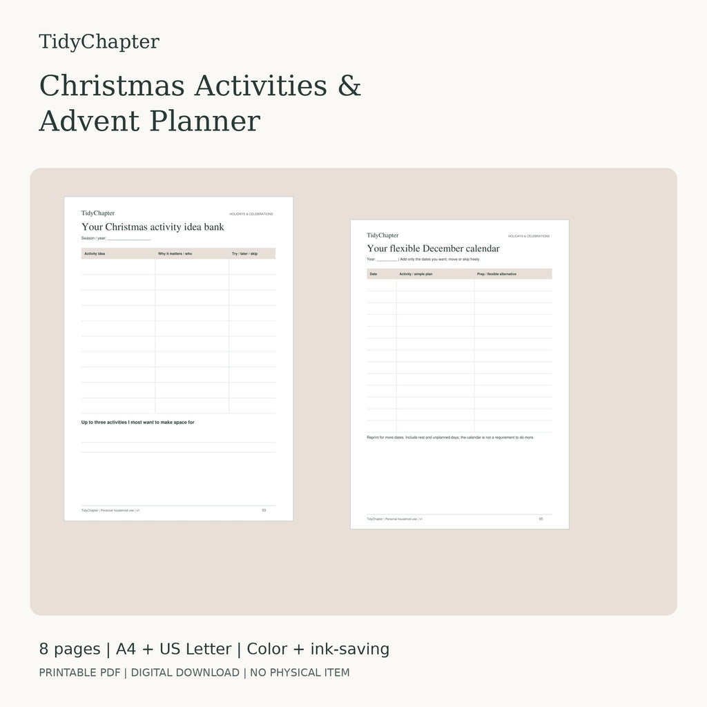 Christmas Activities & Advent Planner printable PDF pack in A4 and US Letter