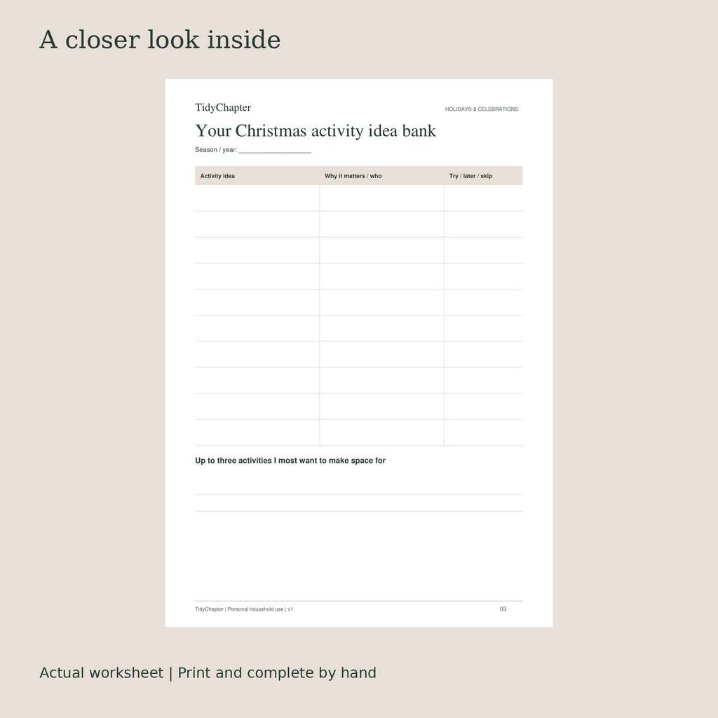 Christmas Activities & Advent Planner actual worksheet preview