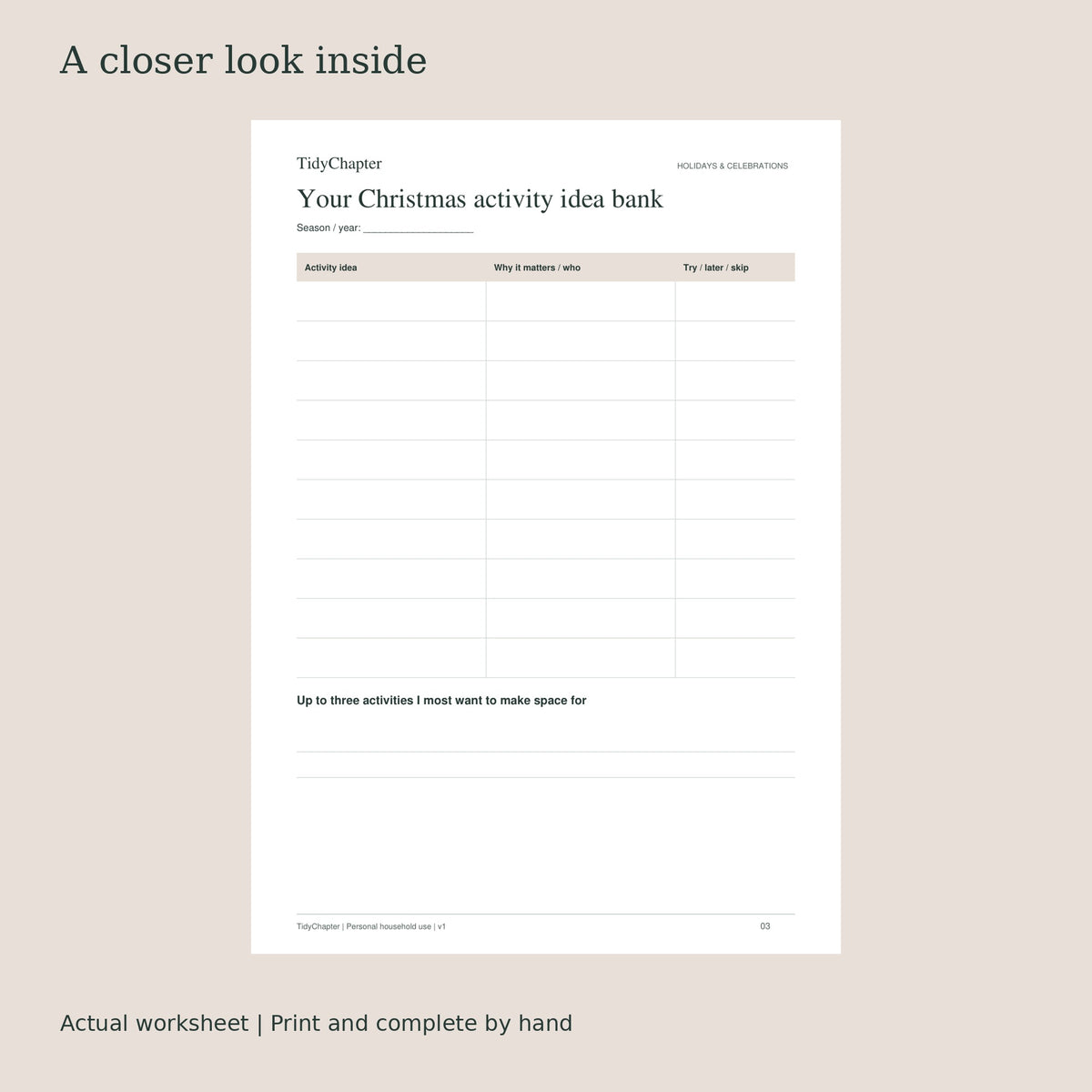 Christmas Activities & Advent Planner actual worksheet preview
