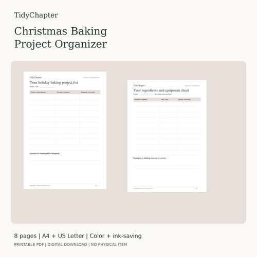 Christmas Baking Project Organizer printable PDF pack in A4 and US Letter