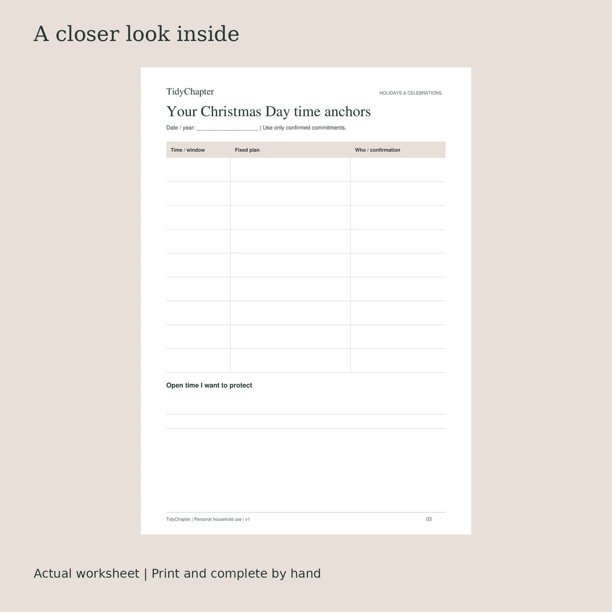 Christmas Day Run Sheet actual worksheet preview