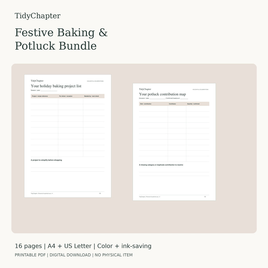 Festive Baking & Potluck Bundle two-pack printable PDF bundle in A4 and US Letter