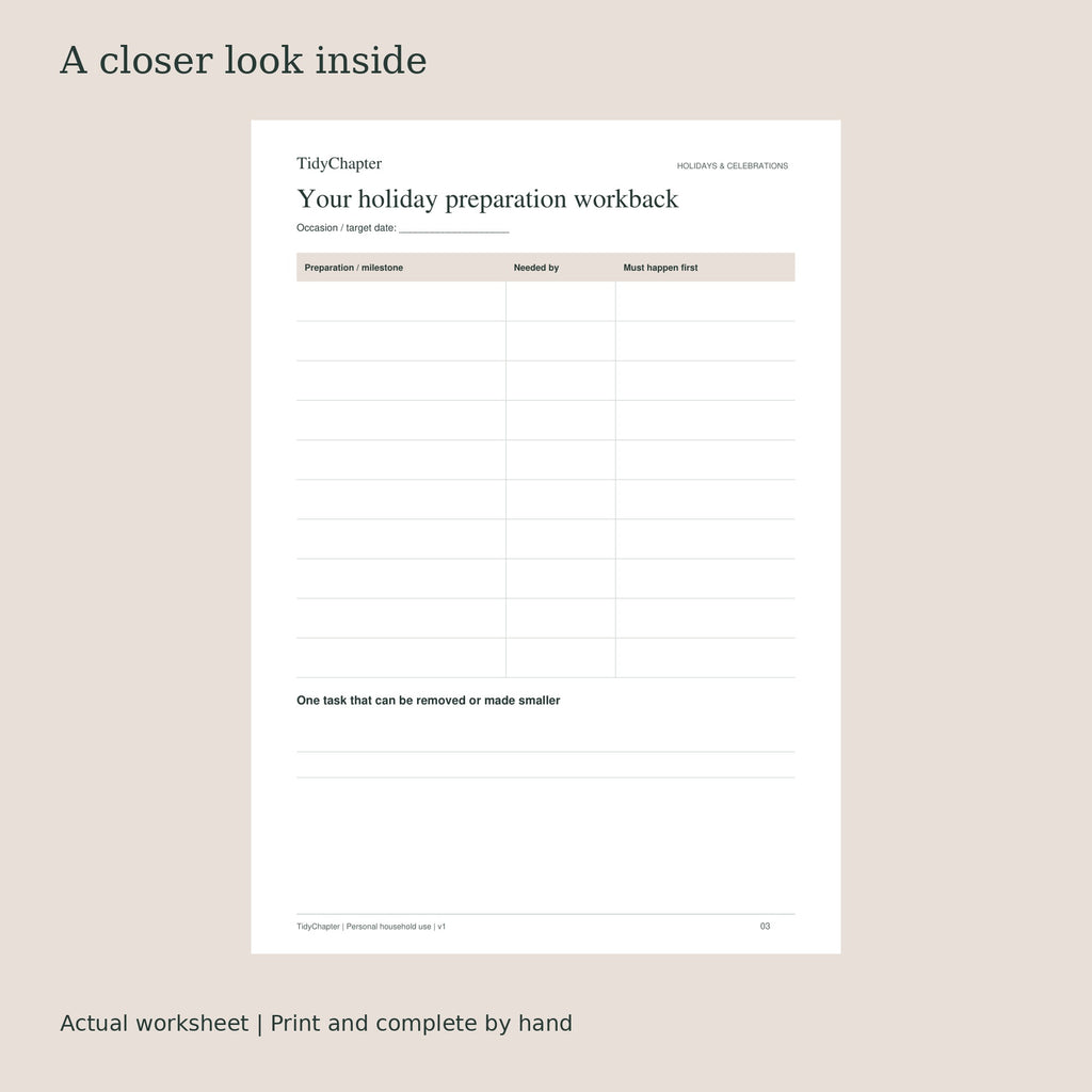Shared Holiday Task & Preparation Timeline actual worksheet preview