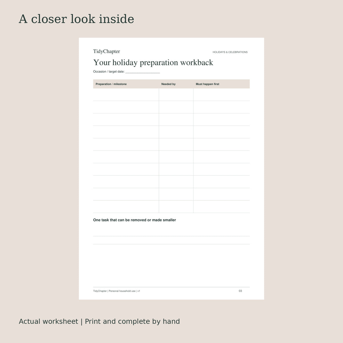 Shared Holiday Task & Preparation Timeline actual worksheet preview