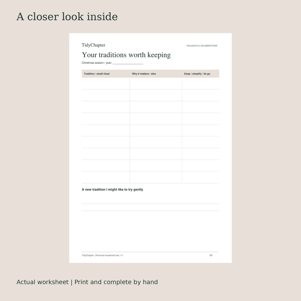 Christmas Traditions & Memory Journal actual worksheet preview
