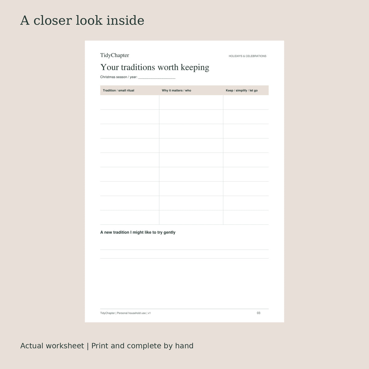 Christmas Traditions & Memory Journal actual worksheet preview