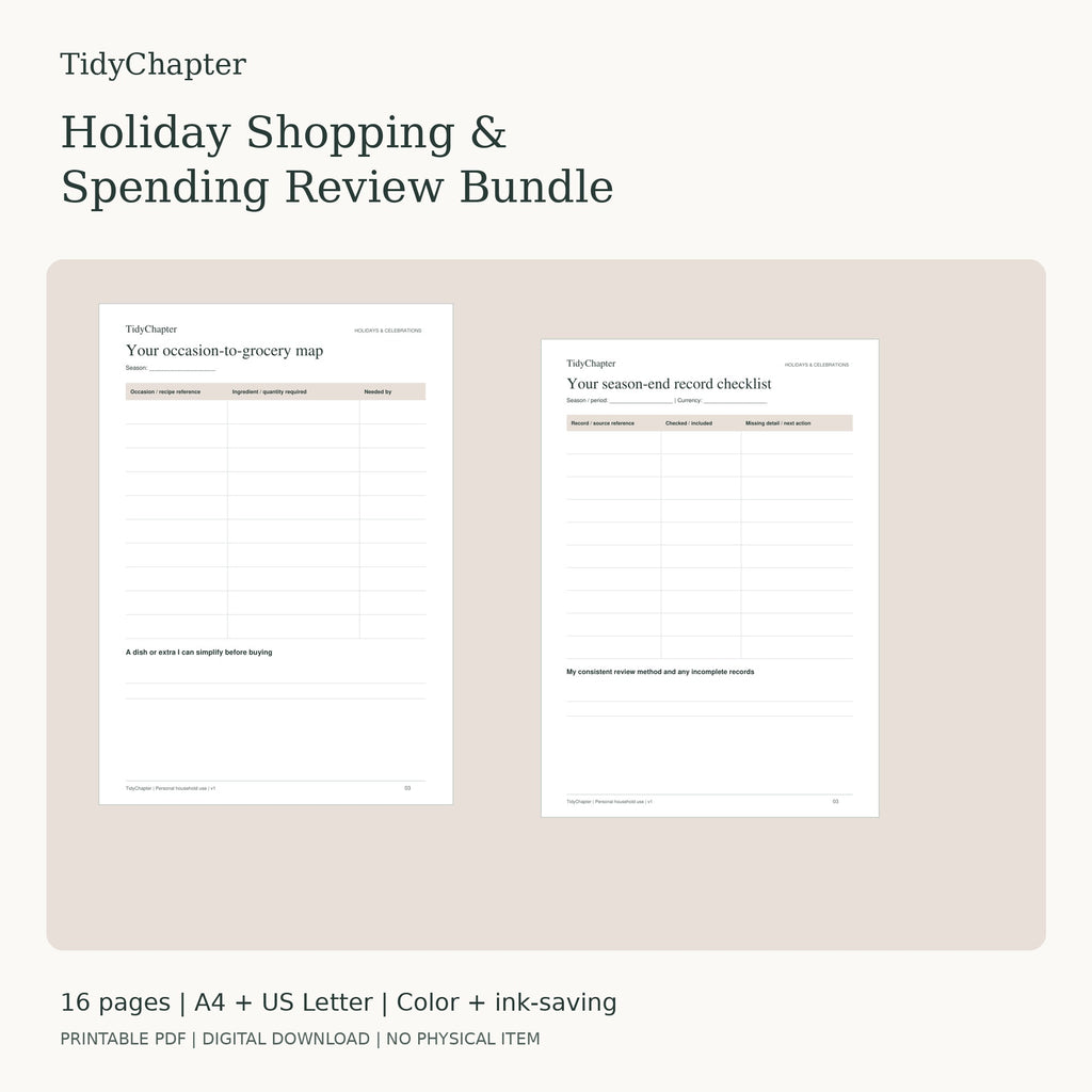 Holiday Shopping & Spending Review Bundle two-pack printable PDF bundle in A4 and US Letter
