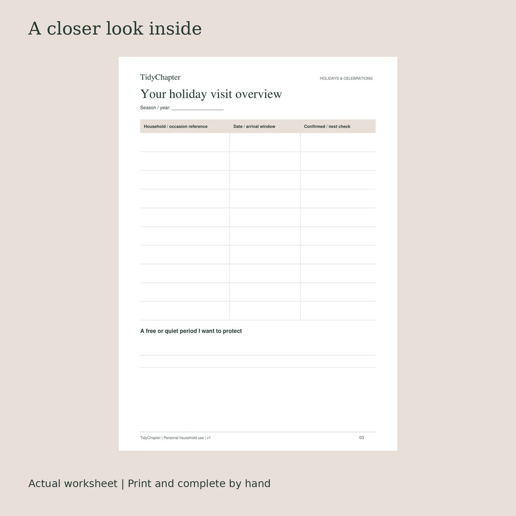 Holiday Visits & Travel Coordination Planner actual worksheet preview