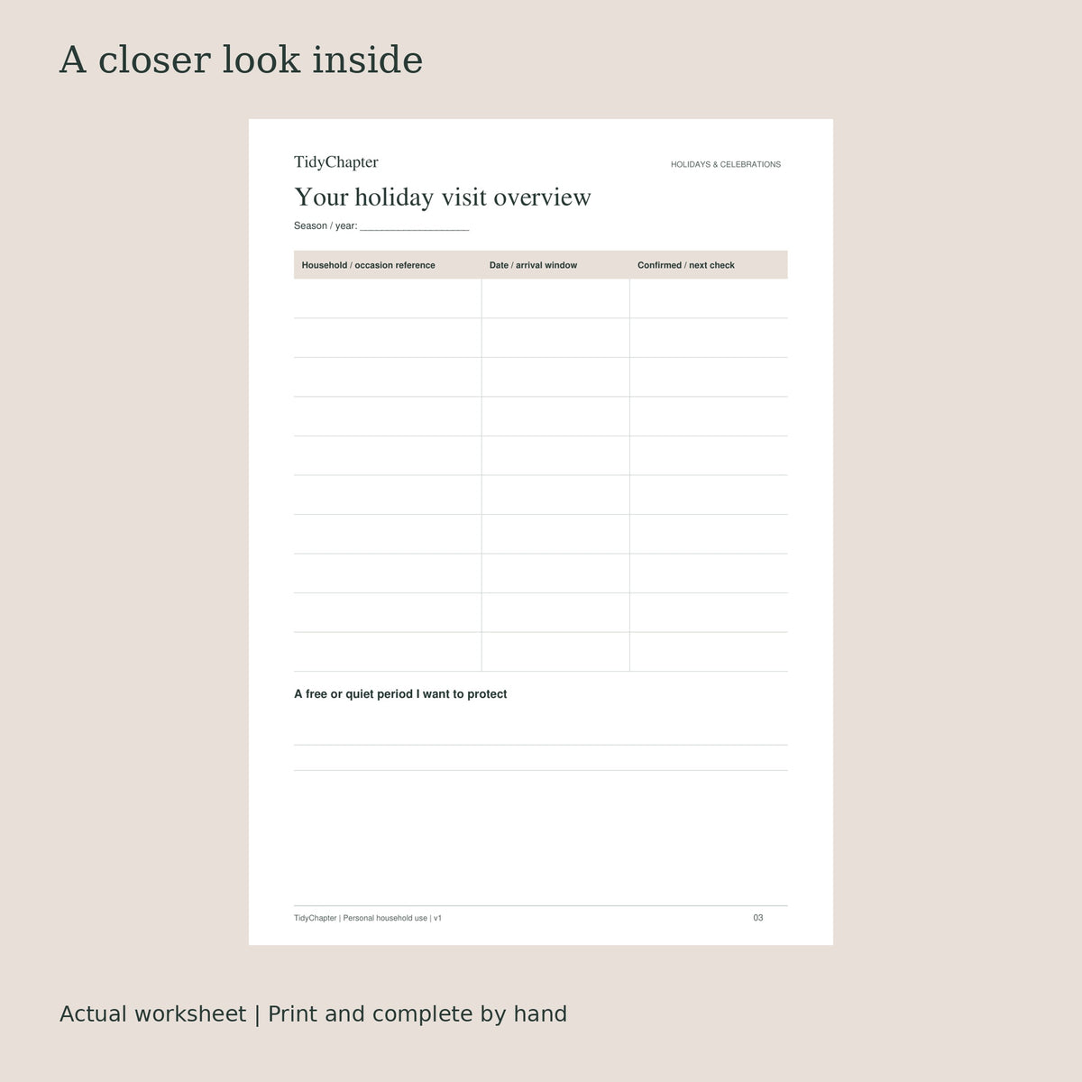 Holiday Visits & Travel Coordination Planner actual worksheet preview
