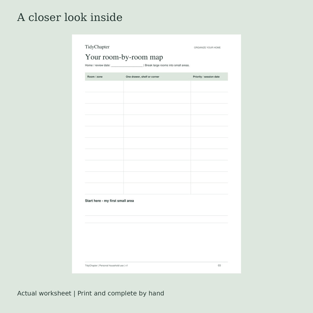Room-by-Room Decluttering Plan actual worksheet preview