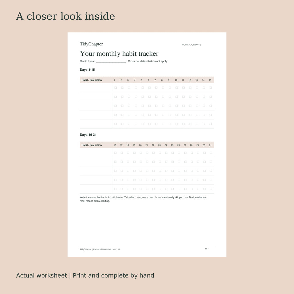 Gentle Habit & Routine Tracker actual worksheet preview