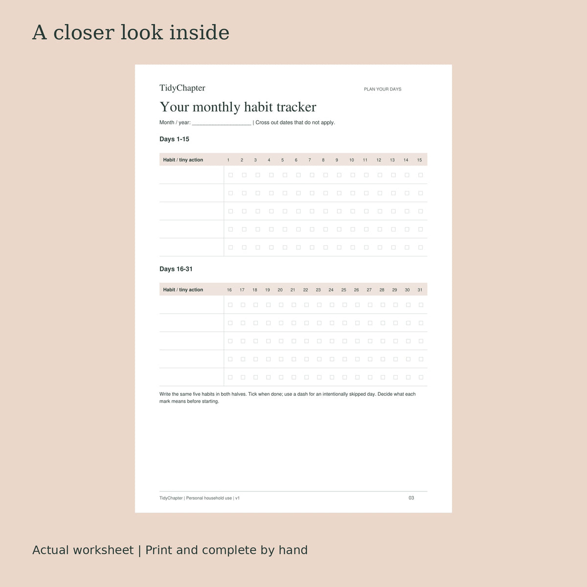 Gentle Habit & Routine Tracker actual worksheet preview