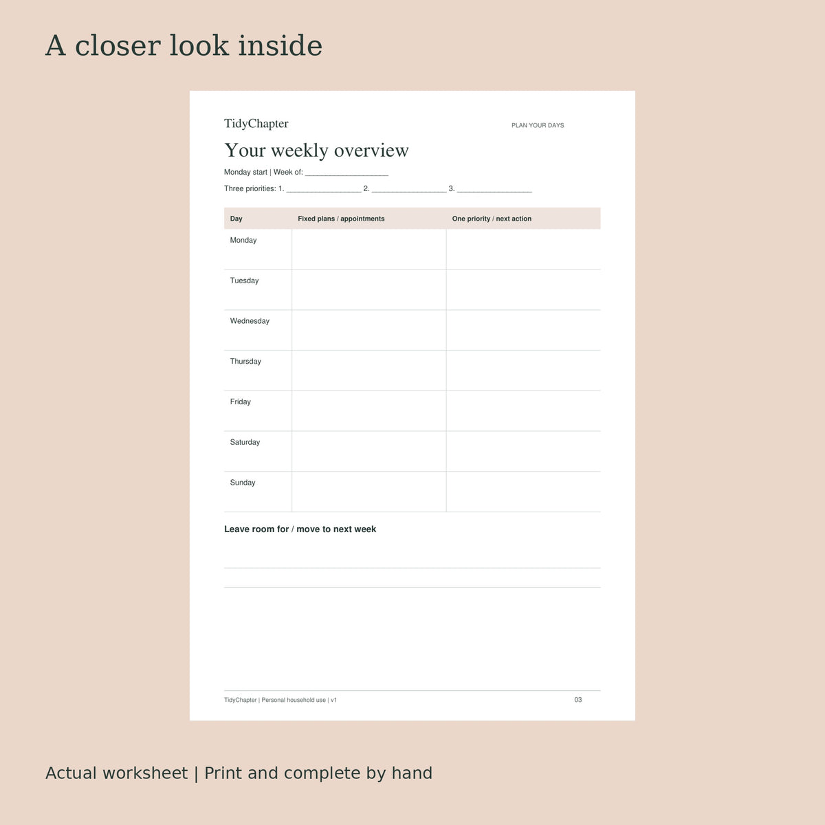 Weekly Planning & Reset Pack actual worksheet preview