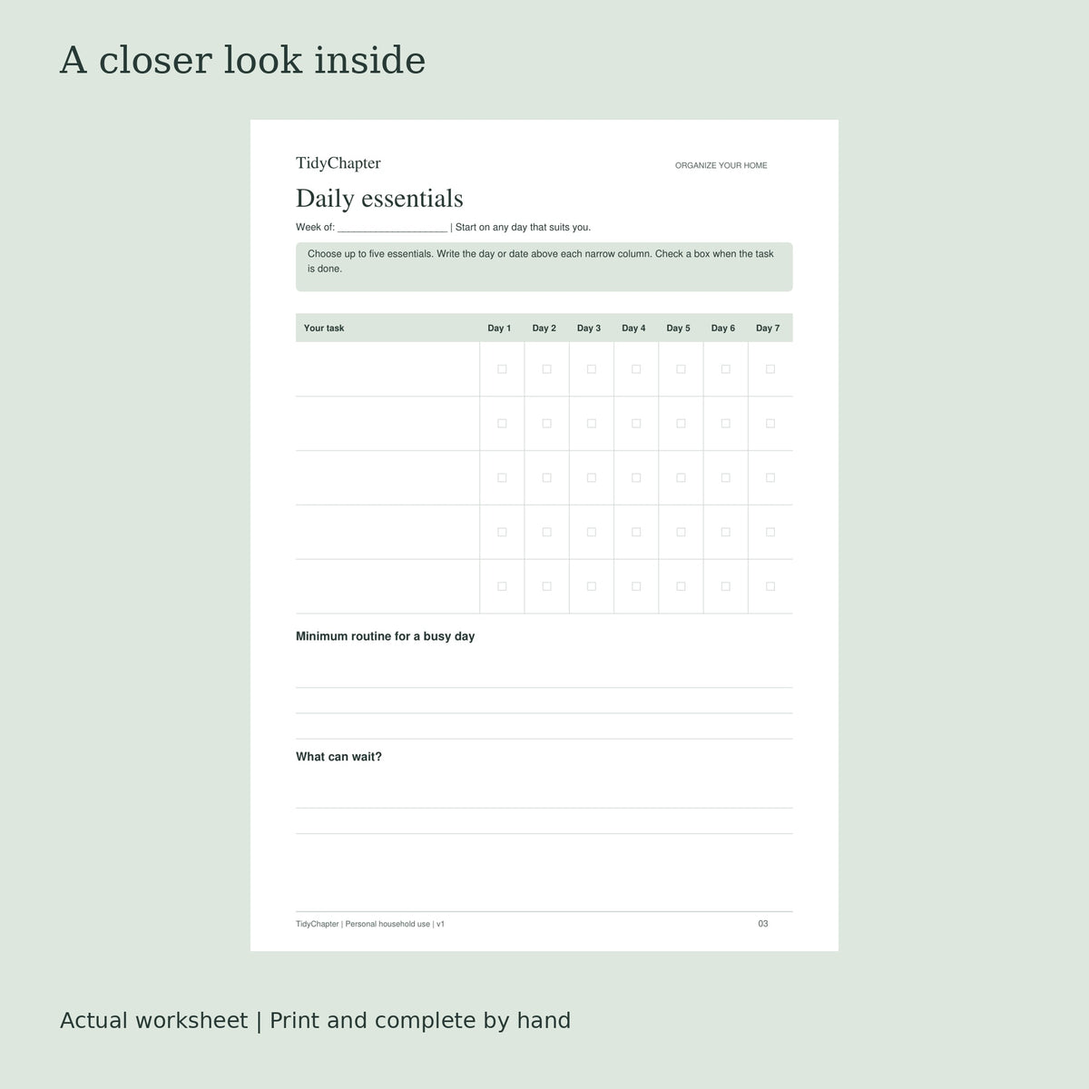 Home Reset Bundle actual worksheet preview