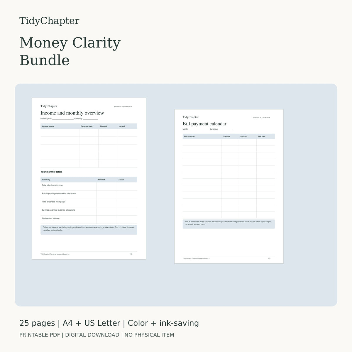Money Clarity Bundle printable PDF preview
