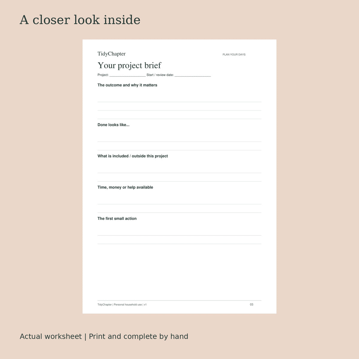 Project Planner & Action Steps actual worksheet preview