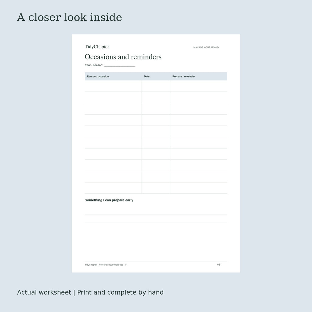 Gift Planning & Budget Tracker actual worksheet preview