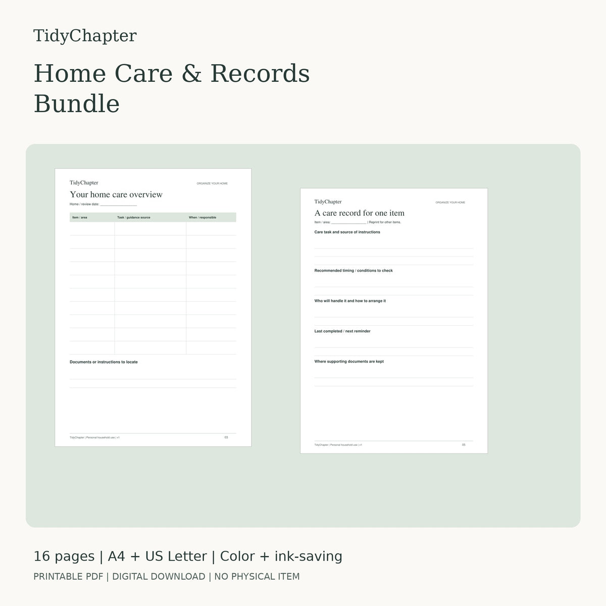 Home Care & Records Bundle printable PDF preview