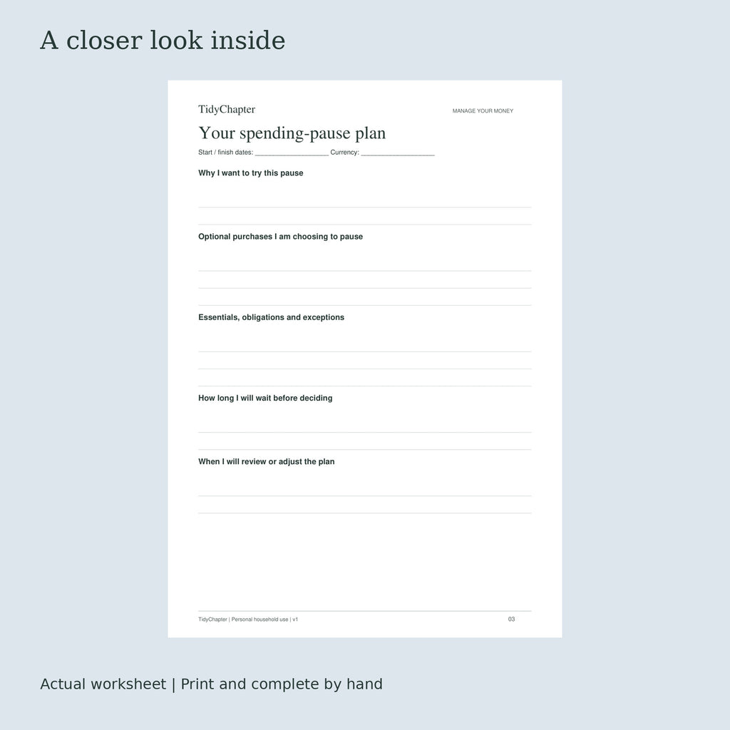 Mindful Spending & No-Spend Planner actual worksheet preview