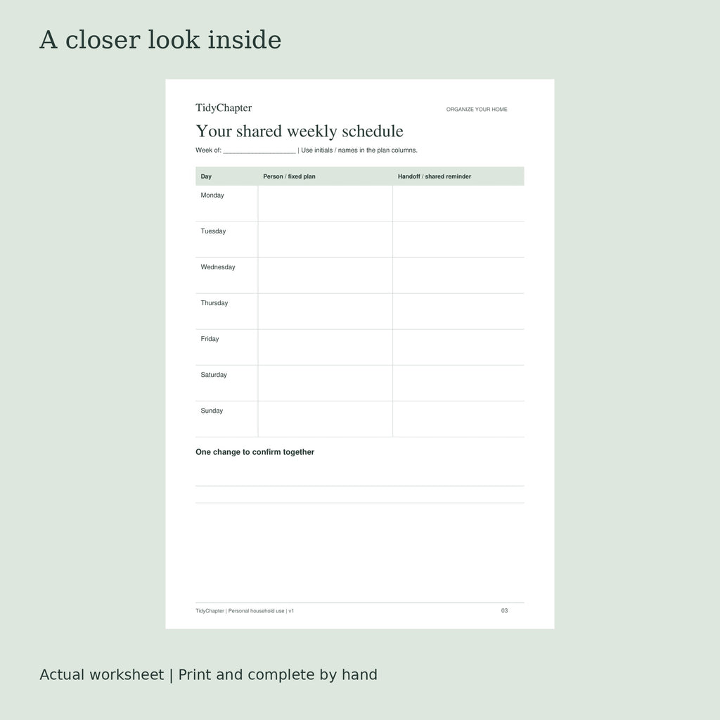 Shared Household Schedule actual worksheet preview