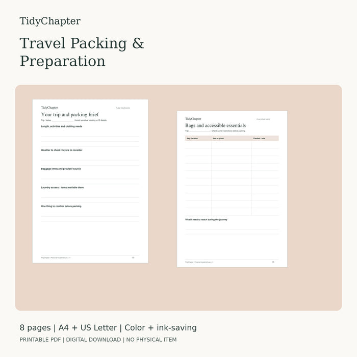Travel Packing & Preparation printable PDF preview