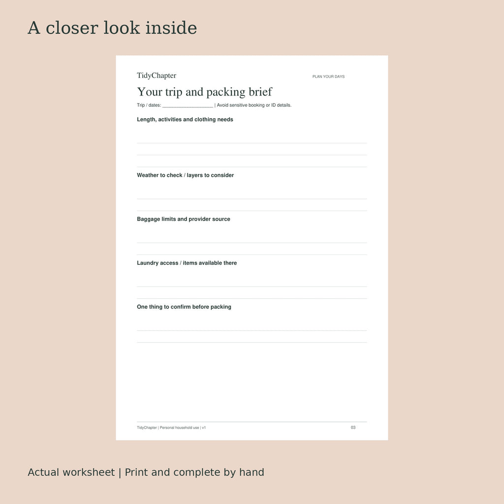 Travel Packing & Preparation actual worksheet preview