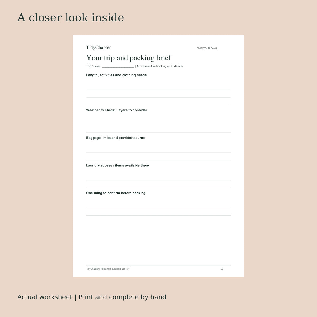 Travel Packing & Preparation actual worksheet preview