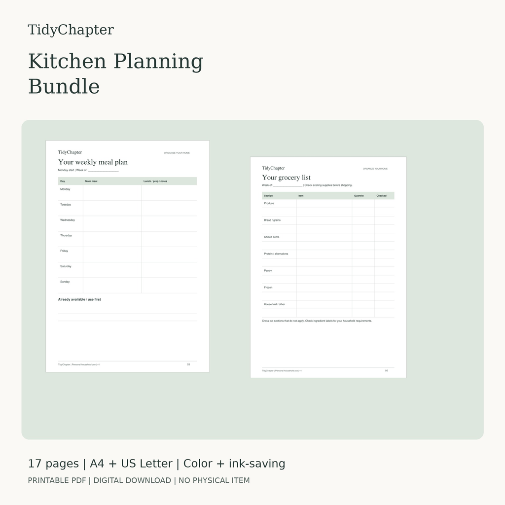 Kitchen Planning Bundle printable PDF pack in A4 and US Letter