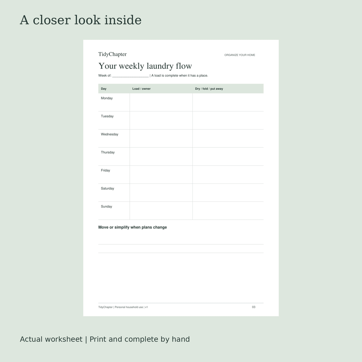 Laundry & Linen Organizer printable worksheet preview