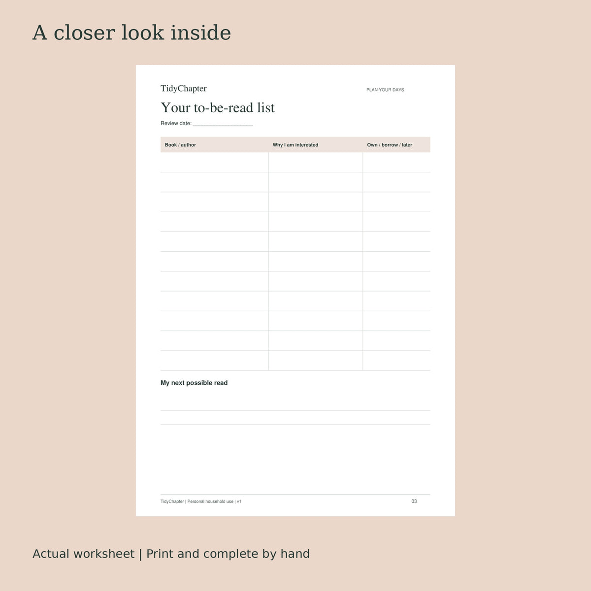 Reading Journal & Book Tracker actual worksheet preview