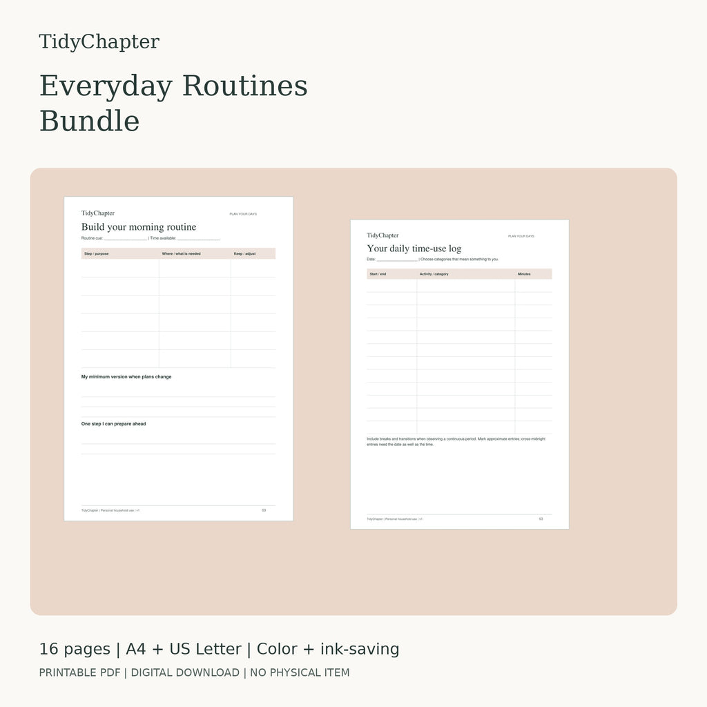 Everyday Routines Bundle two-pack printable PDF bundle in A4 and US Letter