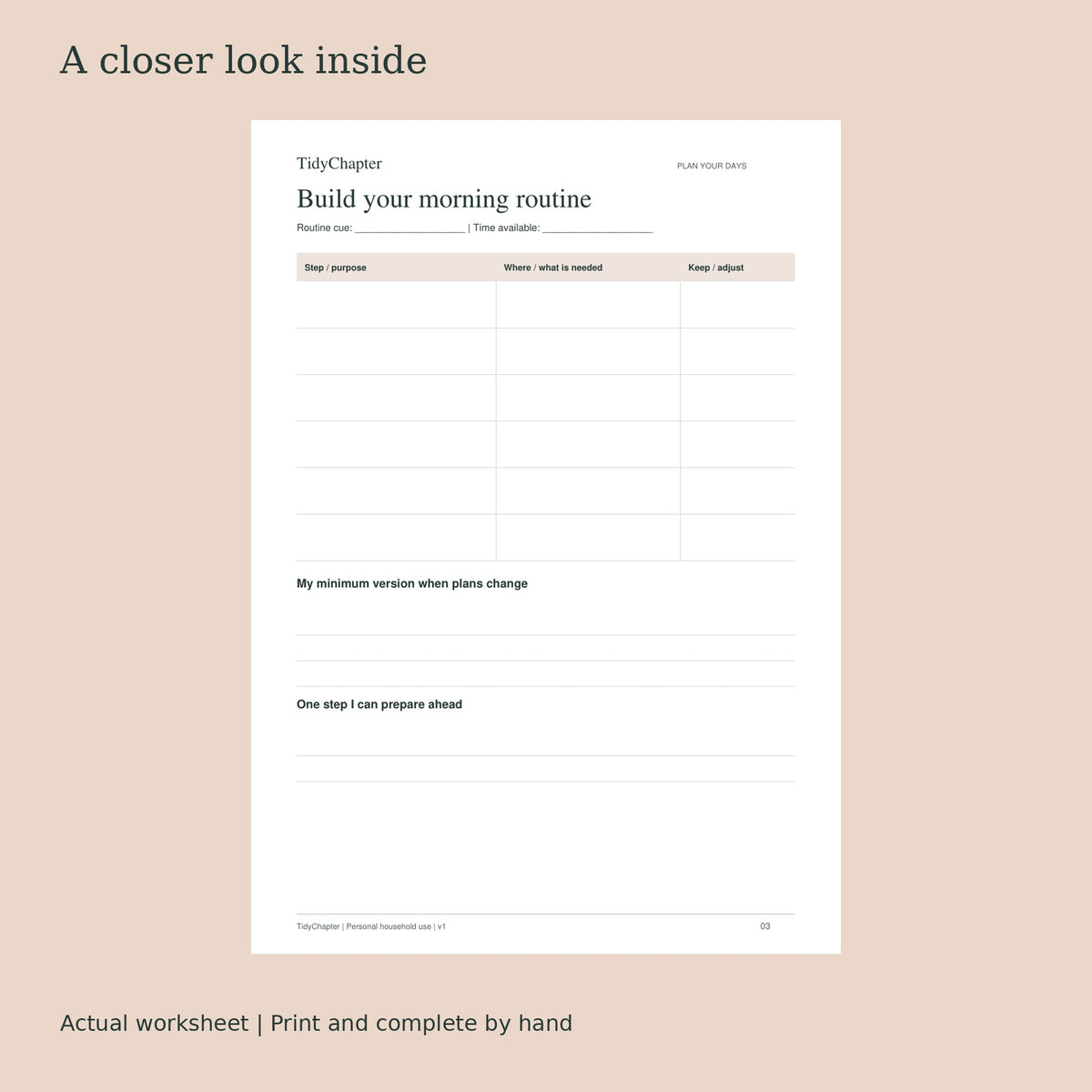Morning & Evening Routine Builder actual worksheet preview