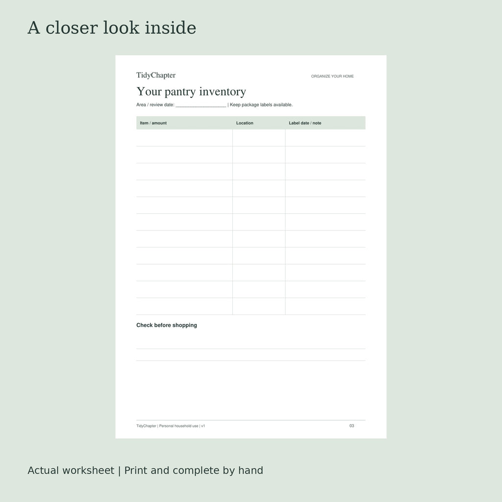 Pantry & Freezer Inventory System actual worksheet preview