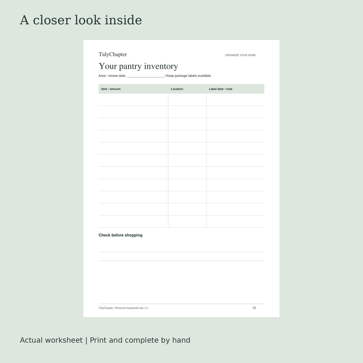 Pantry & Freezer Inventory System actual worksheet preview