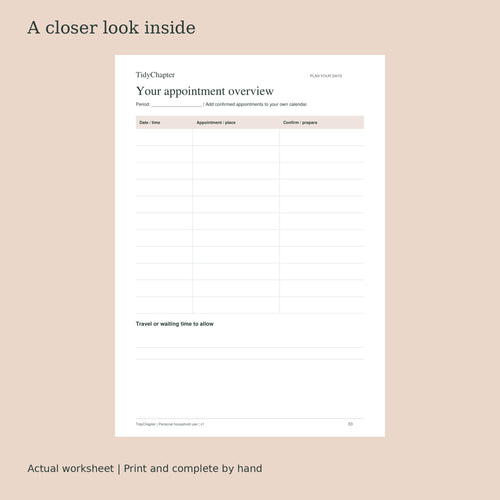 Appointments & Errands Organizer actual worksheet preview