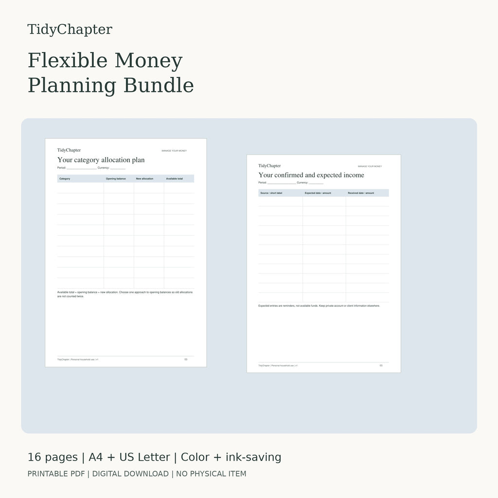 Flexible Money Planning Bundle two-pack printable PDF bundle in A4 and US Letter